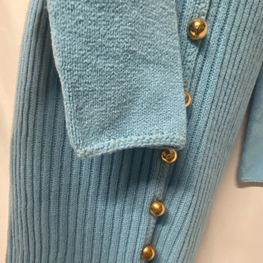St. John Knits Sweater Dress Long Gold Button Front Split Sexy Size M? 70's - Picture 6 of 12